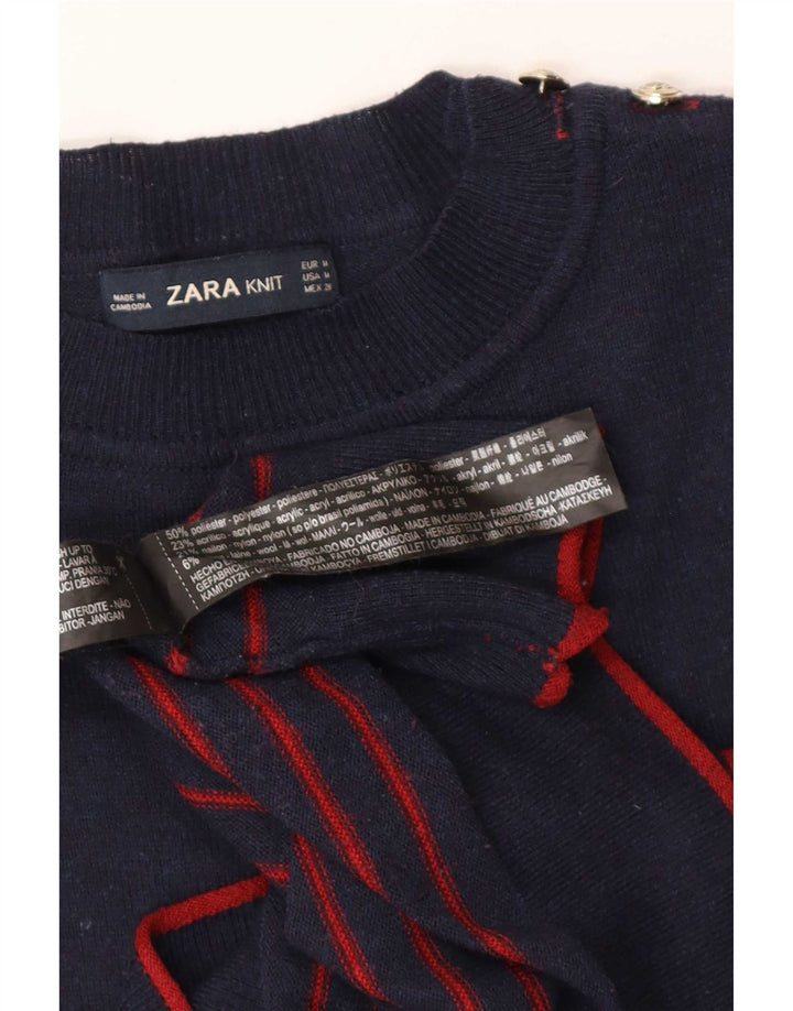 Zara Dame Jumper Sweater UK 14 Mellem marineblå stribet