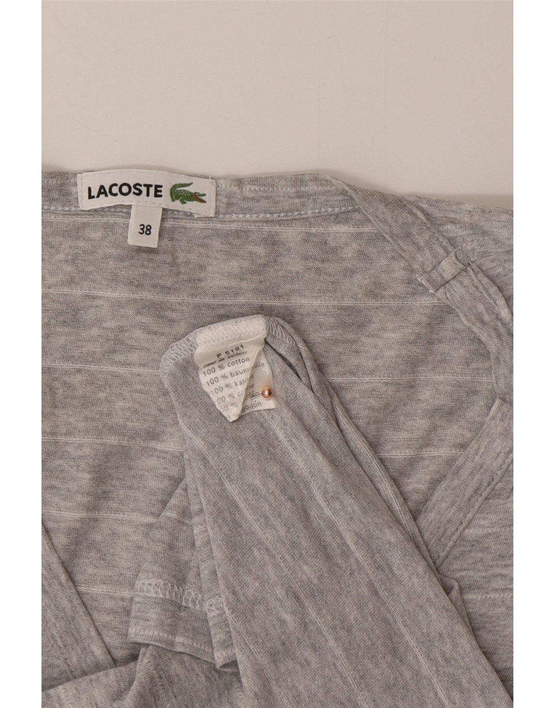LACOSTE Womens T-Shirt Top Size 38 Medium Grey Striped Cotton