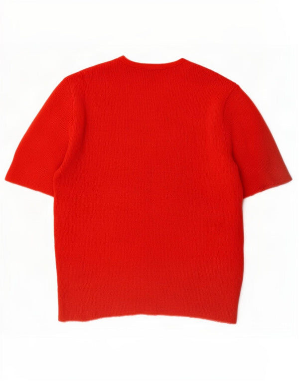 Vintage Womens Short Sleeve Boat Neck Jumper Sweater UK 8 Small Red