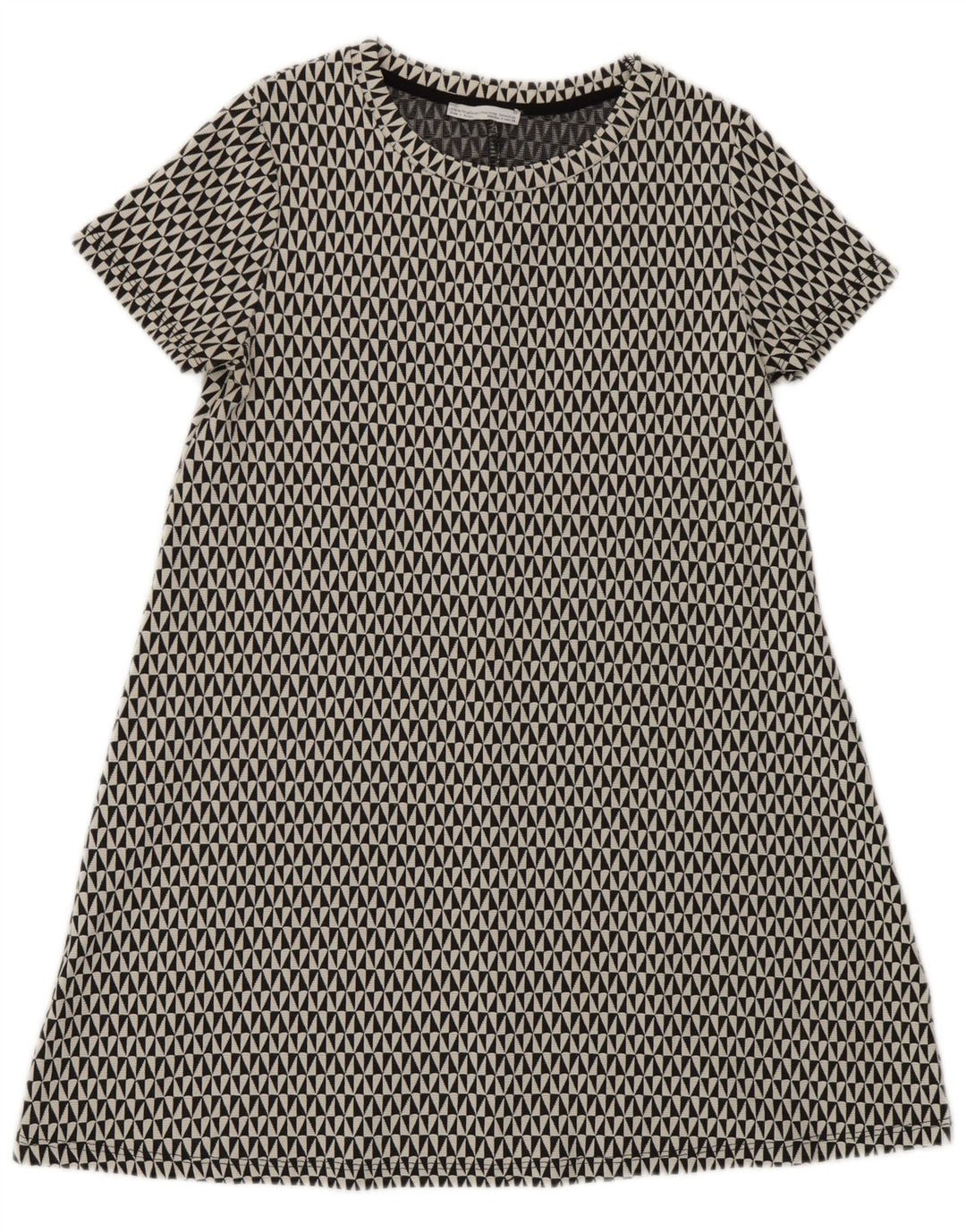 Zara Dame A-Line Kjole UK 12 Medium Sort Geometrisk Bomuld