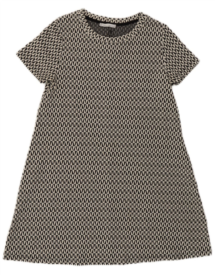Zara Dame A-Line Kjole UK 12 Medium Sort Geometrisk Bomuld
