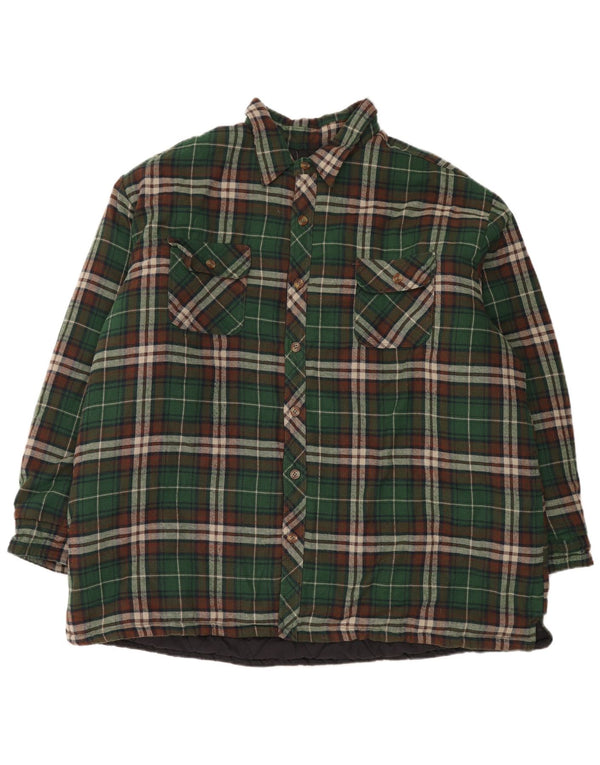 Vintage polstret flannelskjorte til mænd 3XL grøn ternet polyester klassisk