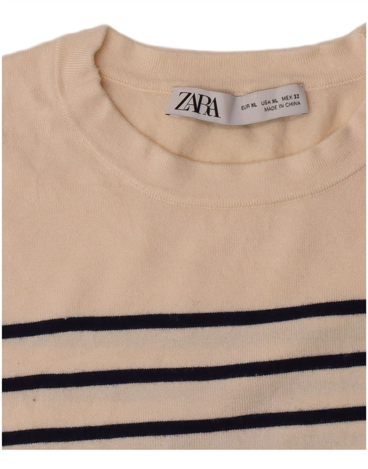 Zara Dame Jumper Sweater UK 14 Stor Off White Stribet