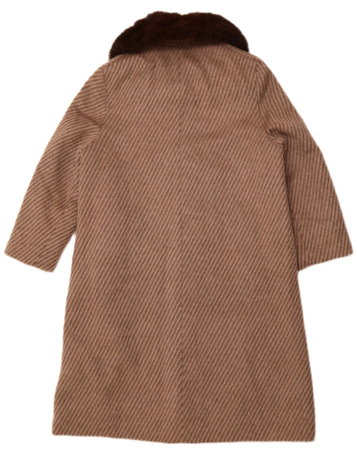 PELLICCERIA Dame Overfrakke UK 14 Stor Beige Stribet Ny Uld