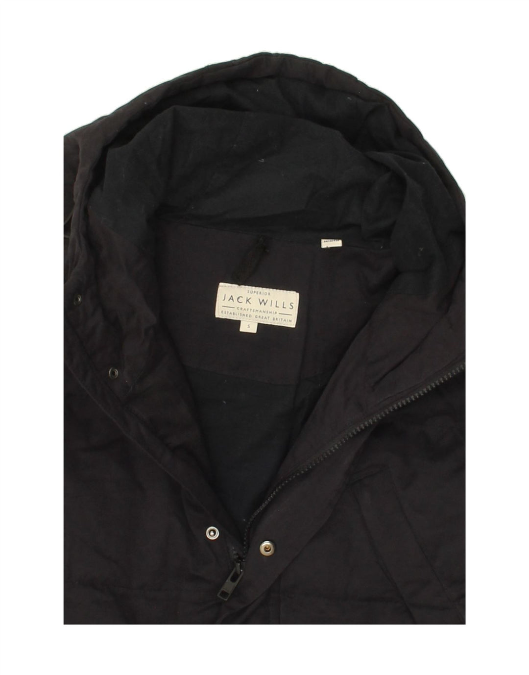 JACK WILLS Mens Hooded Padded Jacket UK 10  Small Black Polyamide Vintage Jack Wills and Second-Hand Jack Wills from Messina Hembry 
