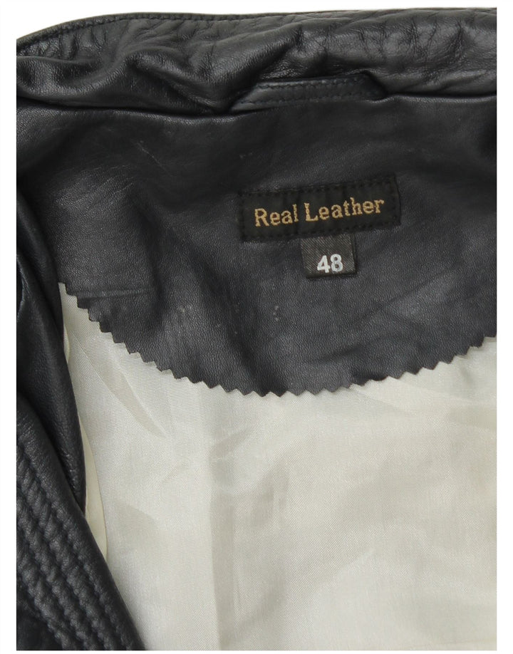 Vintage dame læderjakke IT 48 XL marineblåt læder