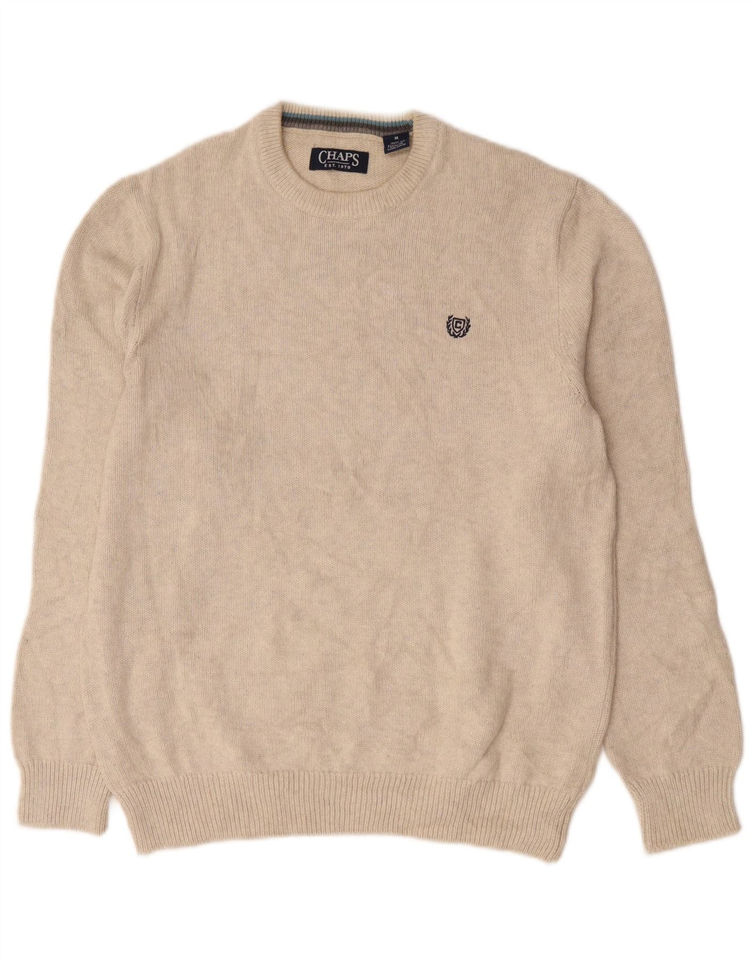 Chaps Herre Crew Neck Jumper Sweater Medium Off White Bomuld