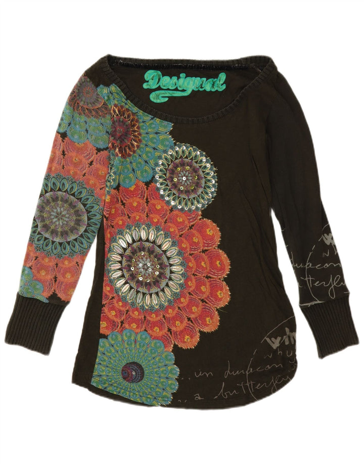 Desigual Dame Grafisk Top Langærmet UK 12 Medium Black Floral