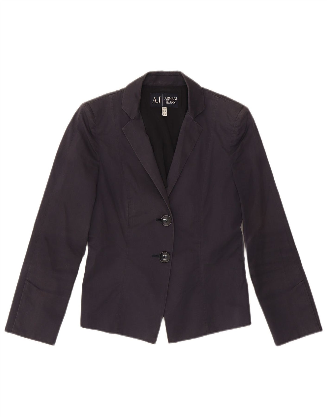 ARMANI Dame Crop 2 Button Blazer Jacket US 4 Small Navy Blue Cotton