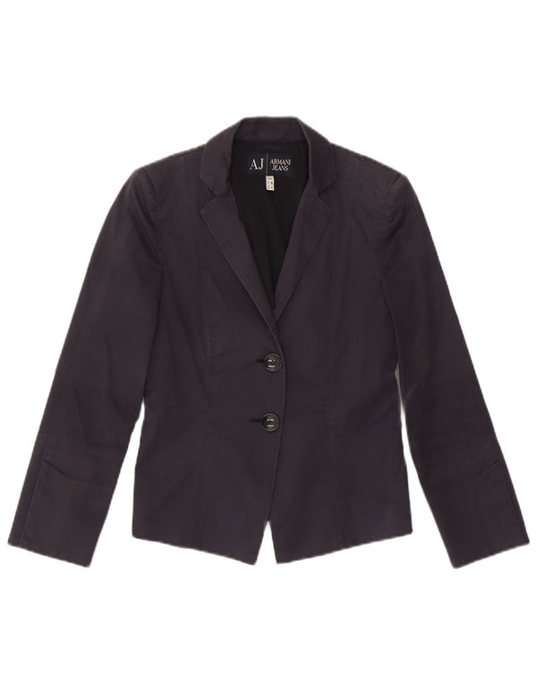 ARMANI Dame Crop 2 Button Blazer Jacket US 4 Small Navy Blue Cotton