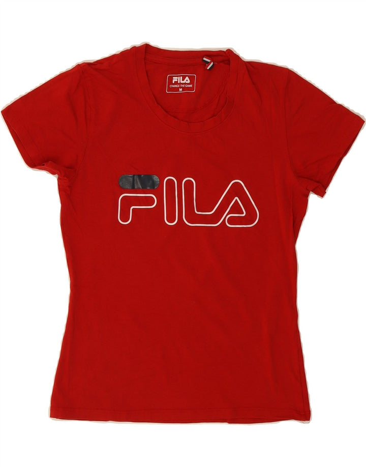 FILA Womens Graphic T-Shirt Top UK 14 Medium Red Cotton Vintage Fila and Second-Hand Fila from Messina Hembry 