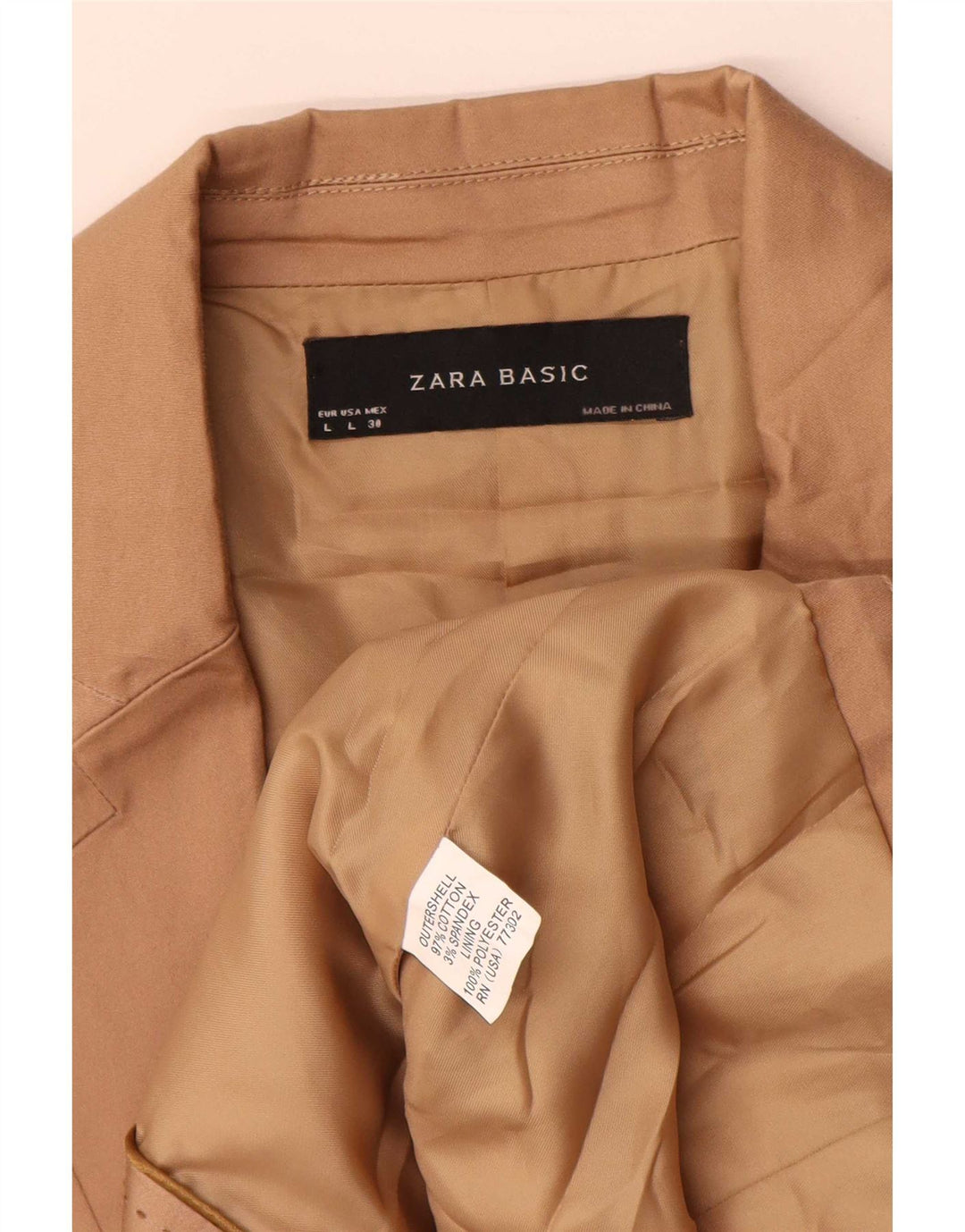 Zara Dame 2 Button Blazer Jacket UK 14 Stor Beige Bomuld