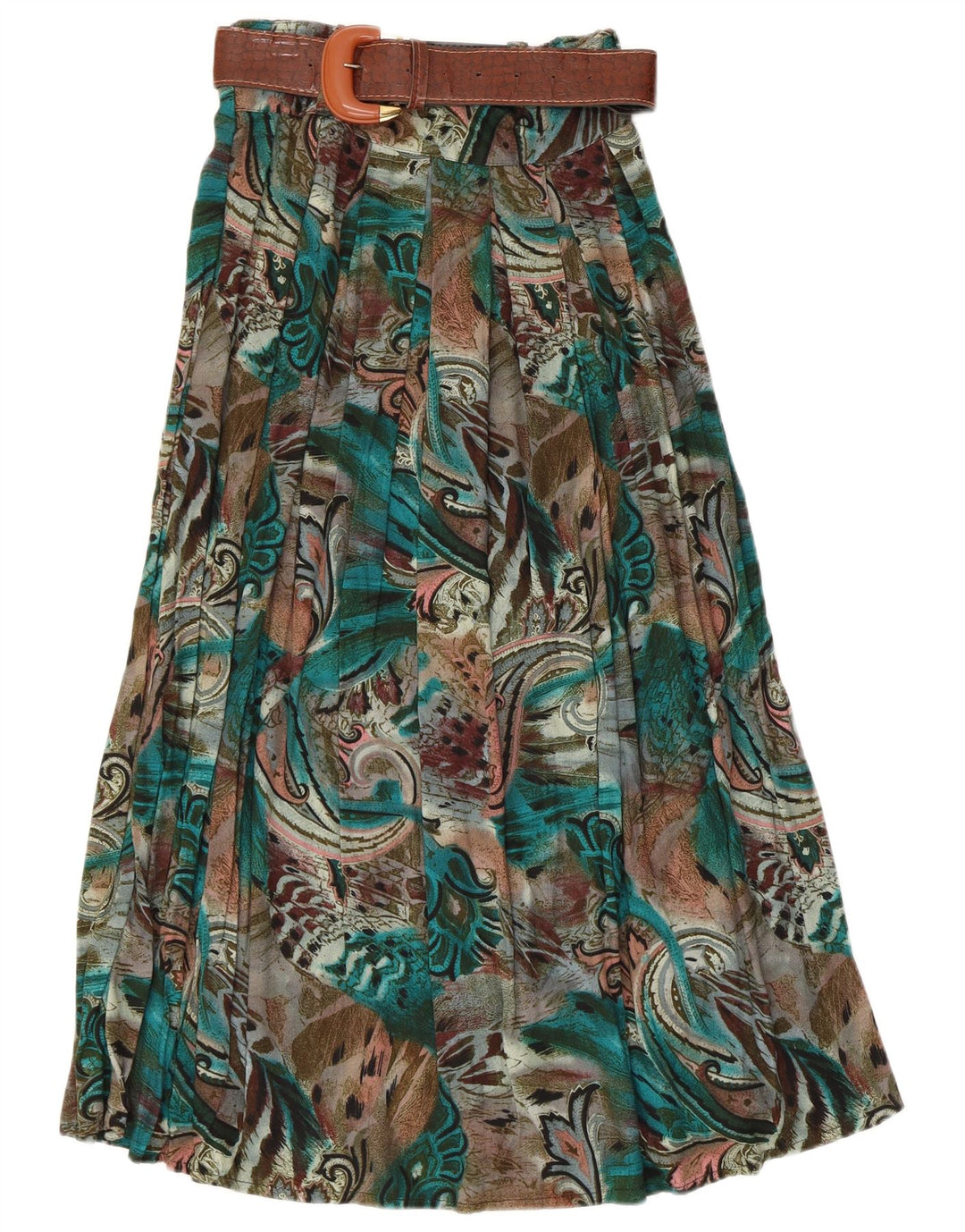 Vintage Kvinders abstrakt mønster Flared Skirt W28 Medium Green