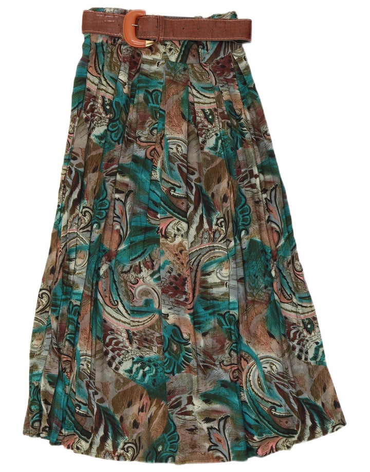 Vintage Kvinders abstrakt mønster Flared Skirt W28 Medium Green