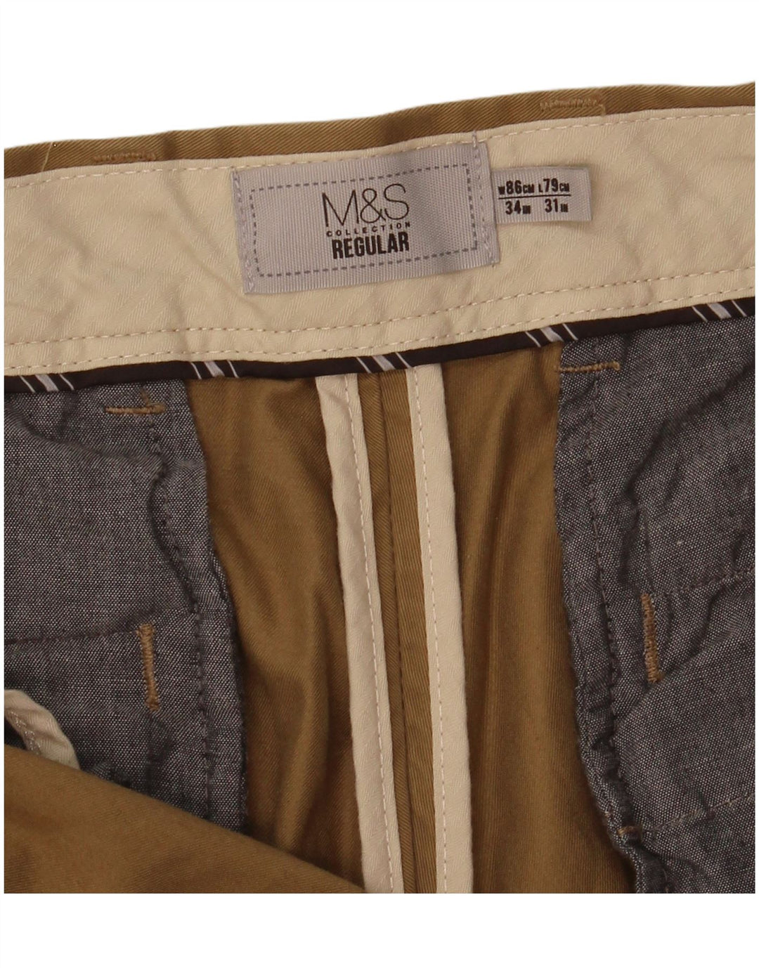 Marks & Spencer Herre Regular Chino Bukser W34 L31 Khaki Cotton
