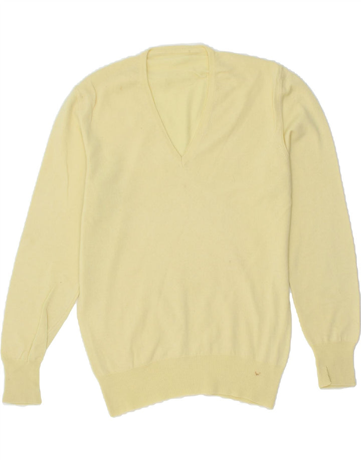VINTAGE Mens V-Neck Jumper Sweater Medium Yellow Vintage Vintage and Second-Hand Vintage from Messina Hembry 