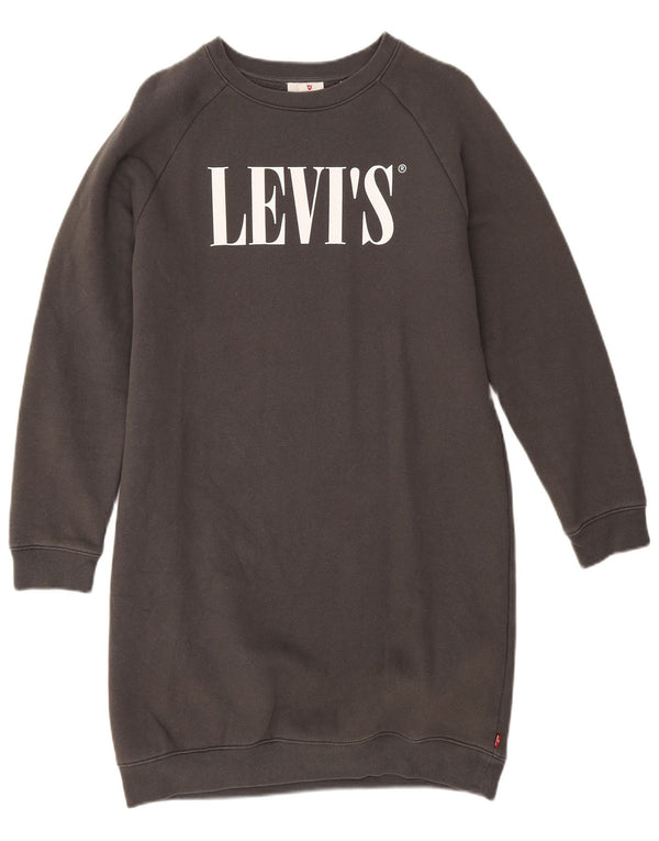 Levi's Dame Oversized Grafisk Sweatshirt Jumper Kjole UK 6 XS Grå Bomuld