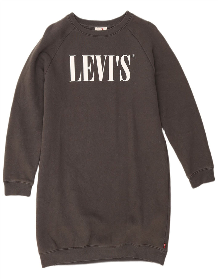 Levi's Dame Oversized Grafisk Sweatshirt Jumper Kjole UK 6 XS Grå Bomuld