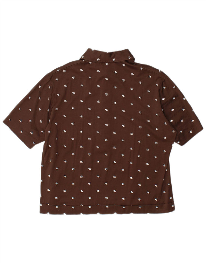 VINTAGE Dame Kortærmet Pullover Shirt IT 52 2XL Brun Geometrisk