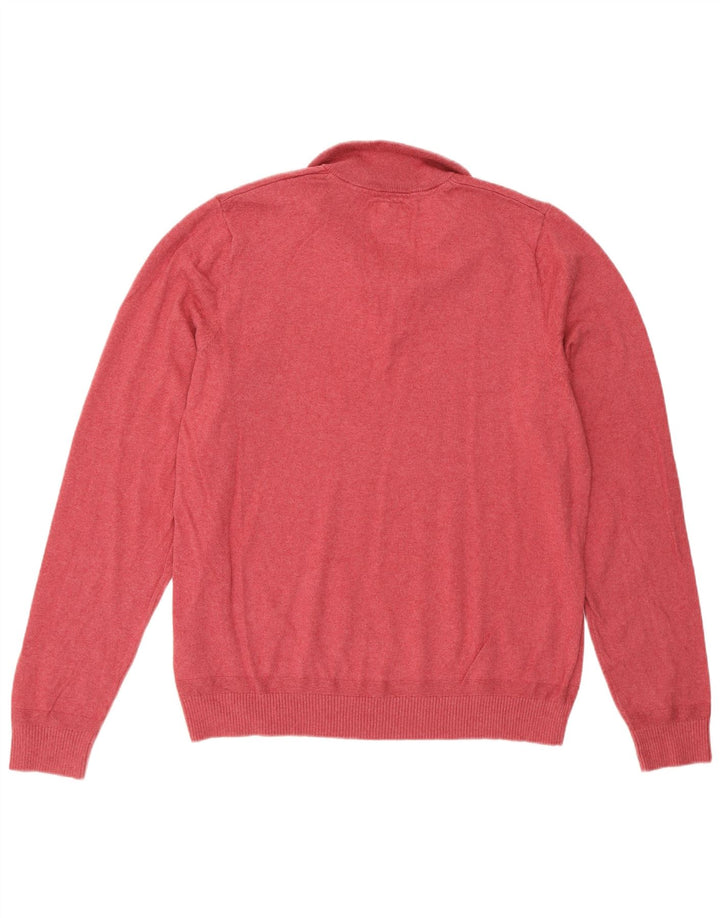 FAT FACE Mens Zip Neck Jumper Sweater XL Pink Cotton