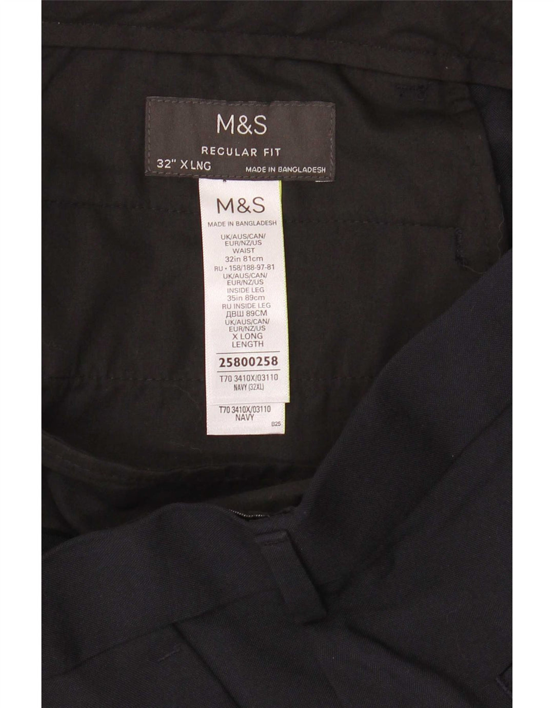 Marks & Spencer Herre Regular Fit Chinobukser W32 L35 Marineblå polyester