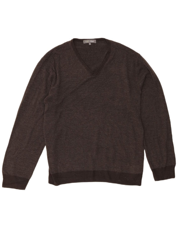 Marks & Spencer Herre V-hals sweater XL Grå nålestribet akryl