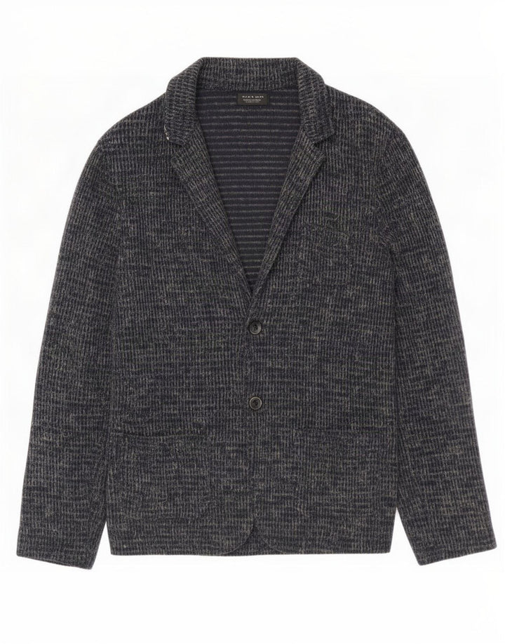 Zara Herre Cardigan Sweater Stor Navyblå Flecked Bomuld