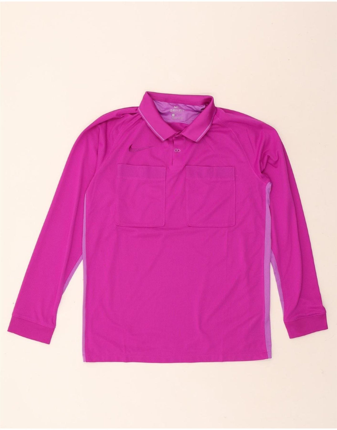 NIKE Mens Dri Fit Long Sleeve Polo Shirt Large Pink Colourblock Polyester Vintage Nike and Second-Hand Nike from Messina Hembry 