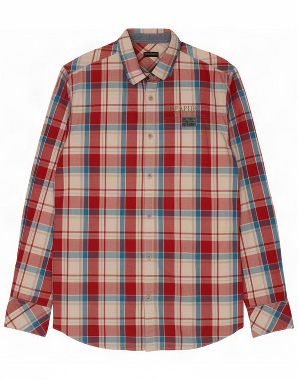 Napapijri Mens Shirt Large Red Plaid Cotton