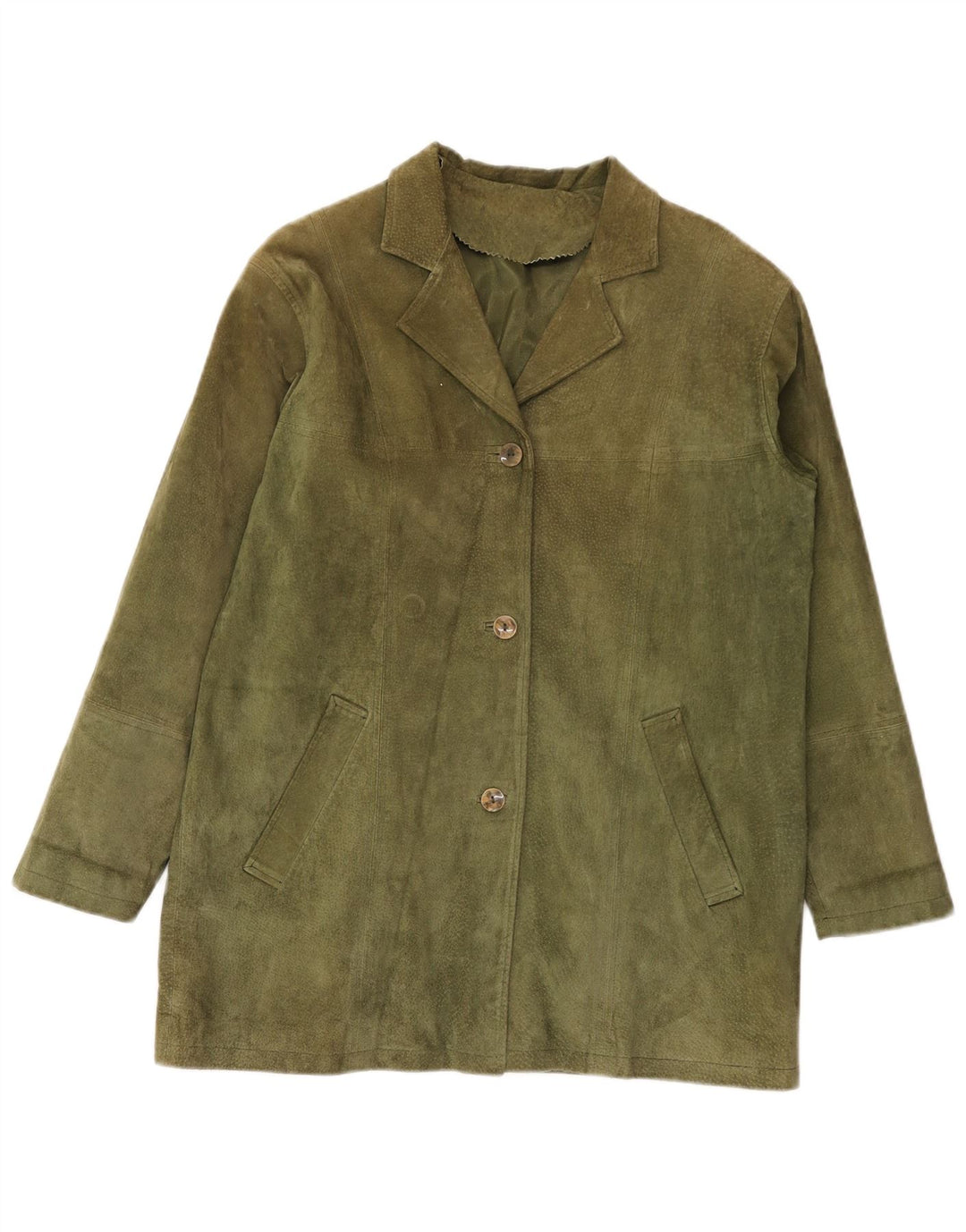 Vintage Dame 3-knaps Ruskind Blazer Jacket IT 42 Medium Khaki Læder