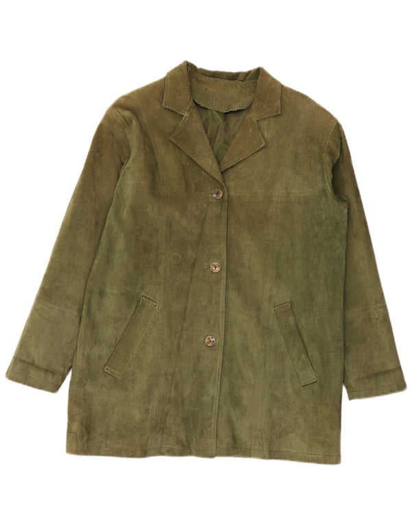 Vintage Dame 3-knaps Ruskind Blazer Jacket IT 42 Medium Khaki Læder