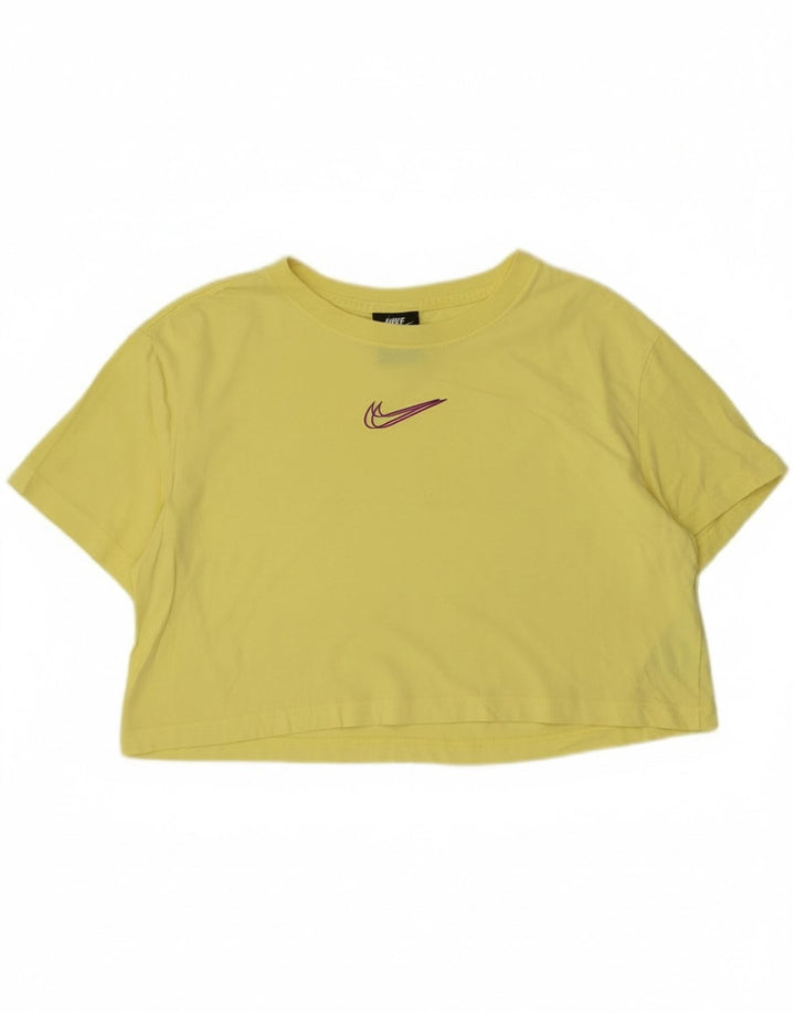 Nike Dame Crop T-Shirt Top UK 14 Medium Gul Bomuld