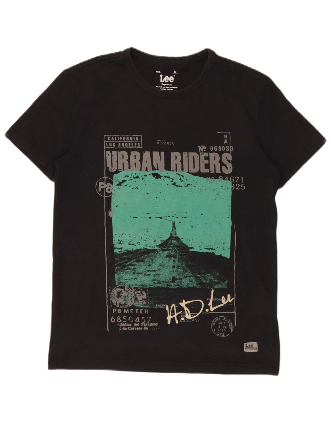 Lee Herre Regular Fit Grafisk T-shirt Top Medium Sort Bomuld