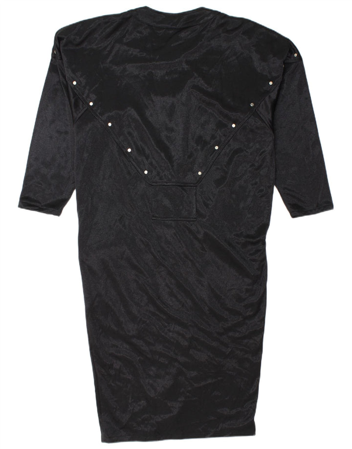 Vintage Dame Langærmet Skift Kjole UK 14 Stor Sort Viscose