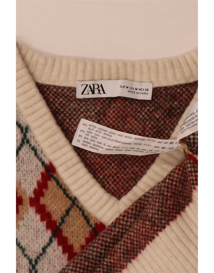 Zara Womens Crop Vest Tank Top UK 14 Medium Multicolored Argyle/Diamond