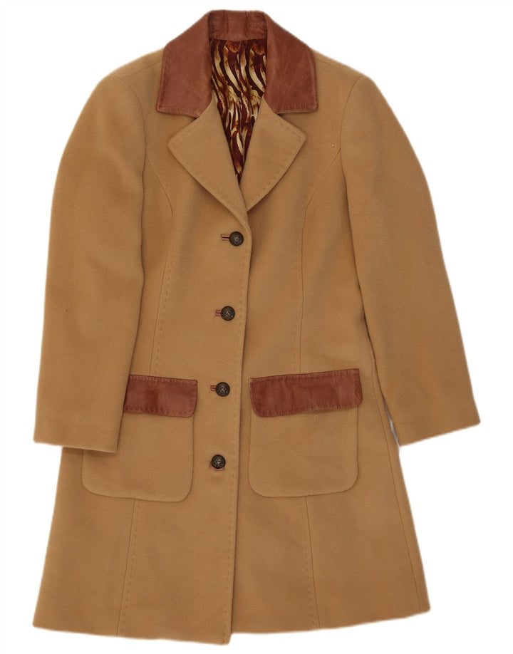 Vintage overfrakke til kvinder UK 8 Small Beige Colourblock