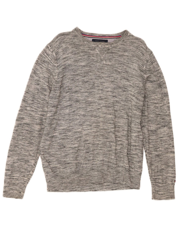 Tommy Hilfiger Herre Boat Neck Jumper Sweater Medium Grey Flecked Bomuld