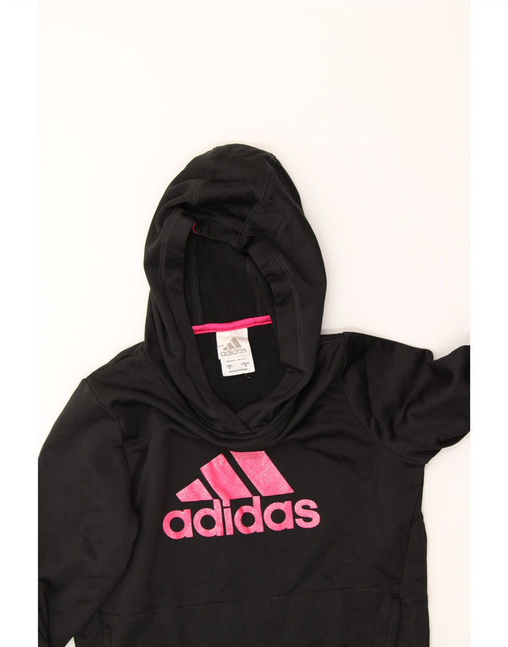 ADIDAS Girls Graphic Hoodie Jumper 7-8 Years Medium  Black Polyester Vintage Adidas and Second-Hand Adidas from Messina Hembry 