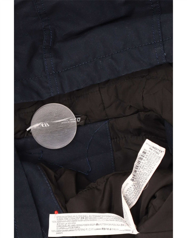 Zara Herre Hooded Parka Jacket UK 40 Large Navy Blue Cotton