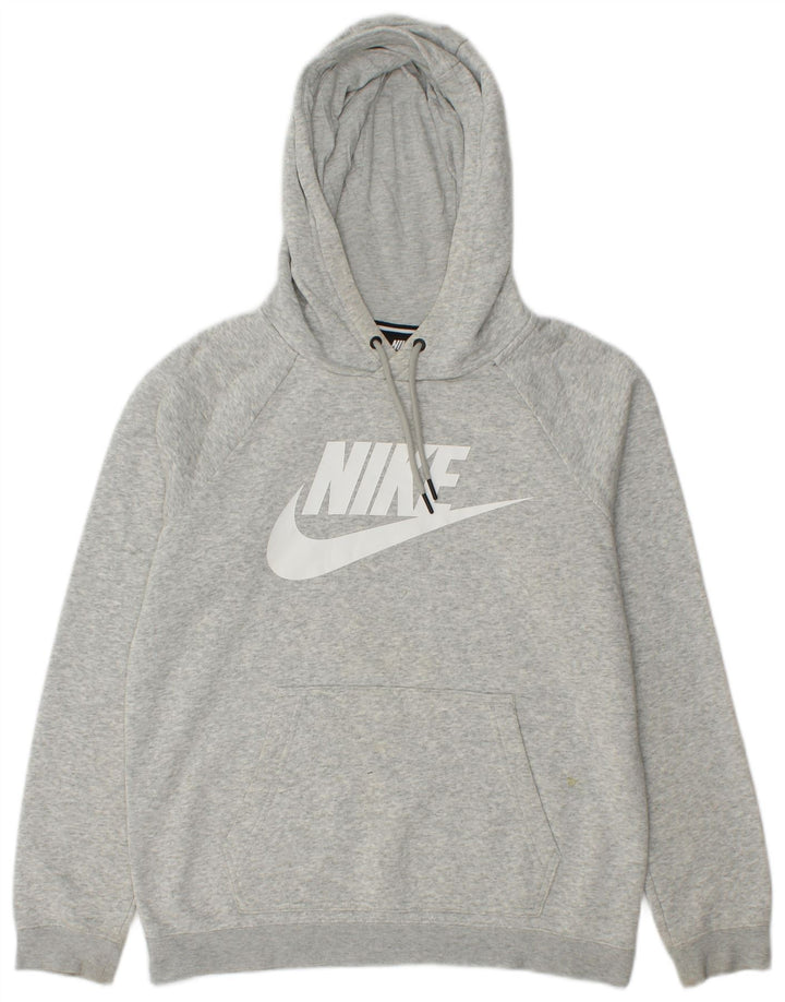 NIKE Womens Oversized Graphic Hoodie Jumper UK 10 Small Grey Flecked