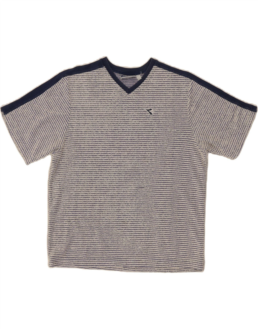 DIADORA Womens T-Shirt Top UK 18 XL Grey Striped Polyester Vintage Diadora and Second-Hand Diadora from Messina Hembry 