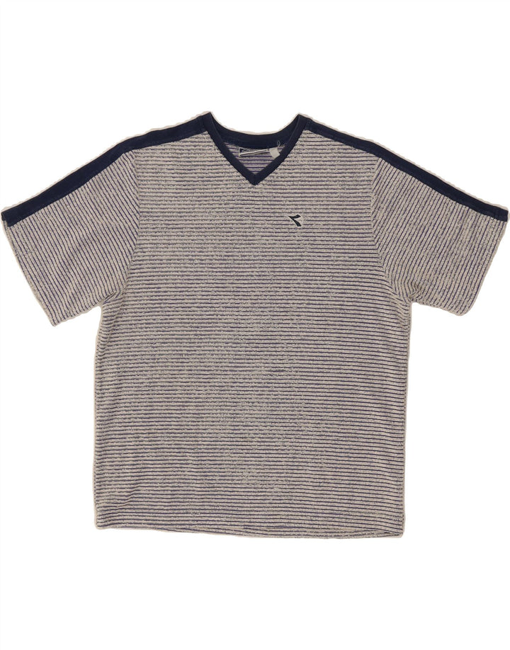 DIADORA Womens T-Shirt Top UK 18 XL Grey Striped Polyester Vintage Diadora and Second-Hand Diadora from Messina Hembry 