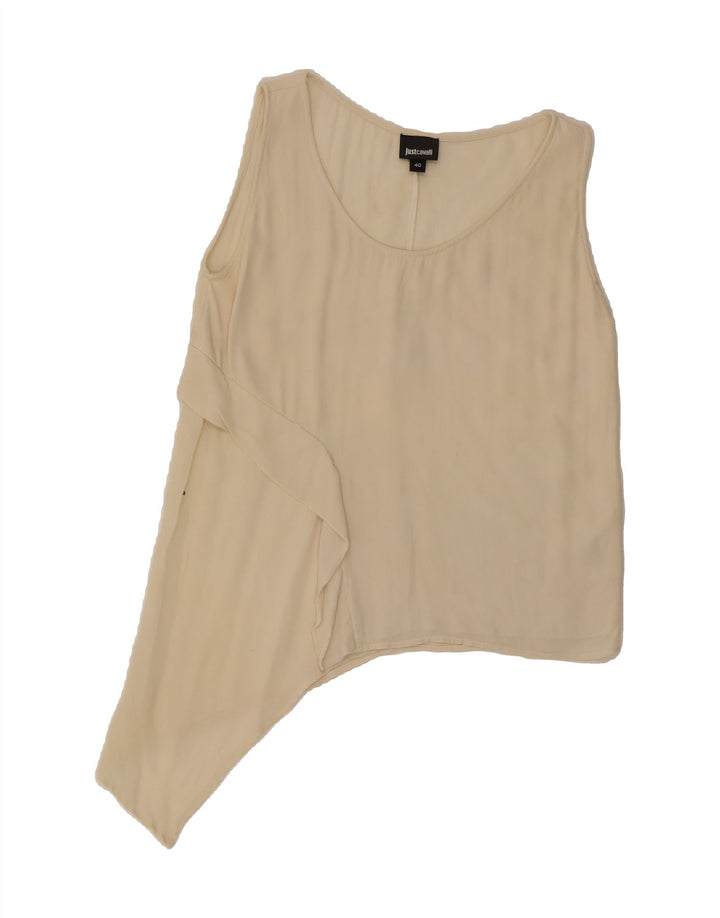 JUST CAVALLI Womens Sleeveless Asymmetric Blouse Top IT 40 Small Beige Vintage Just Cavalli and Second-Hand Just Cavalli from Messina Hembry 