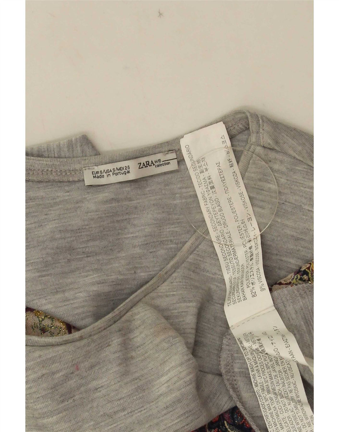 Zara Womens Crop Vest Top UK 10 Small Grey Floral Polyester
