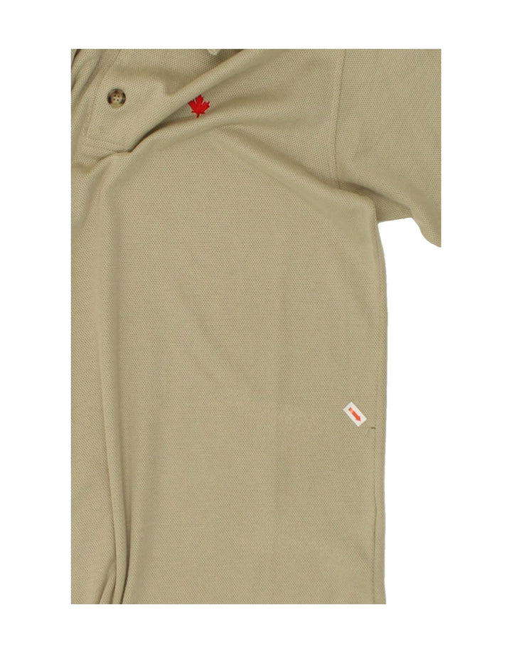CANADIAN Mens Long Sleeve Polo Shirt Medium Beige Polyester Vintage Canadian and Second-Hand Canadian from Messina Hembry 