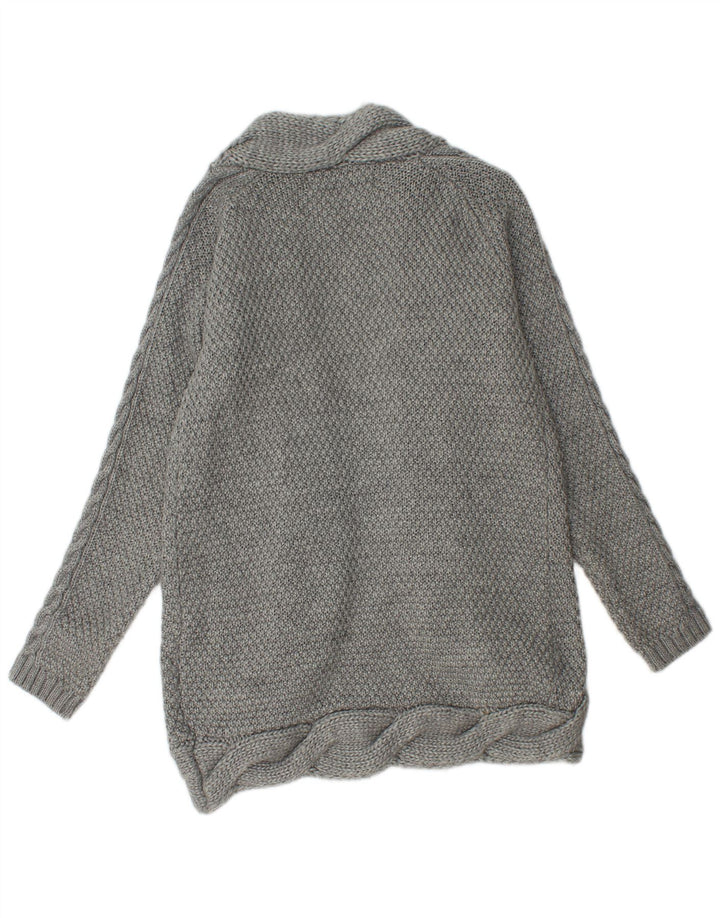 Zara Womens Longline Open Cardigan Sweater UK 14 Medium Grey