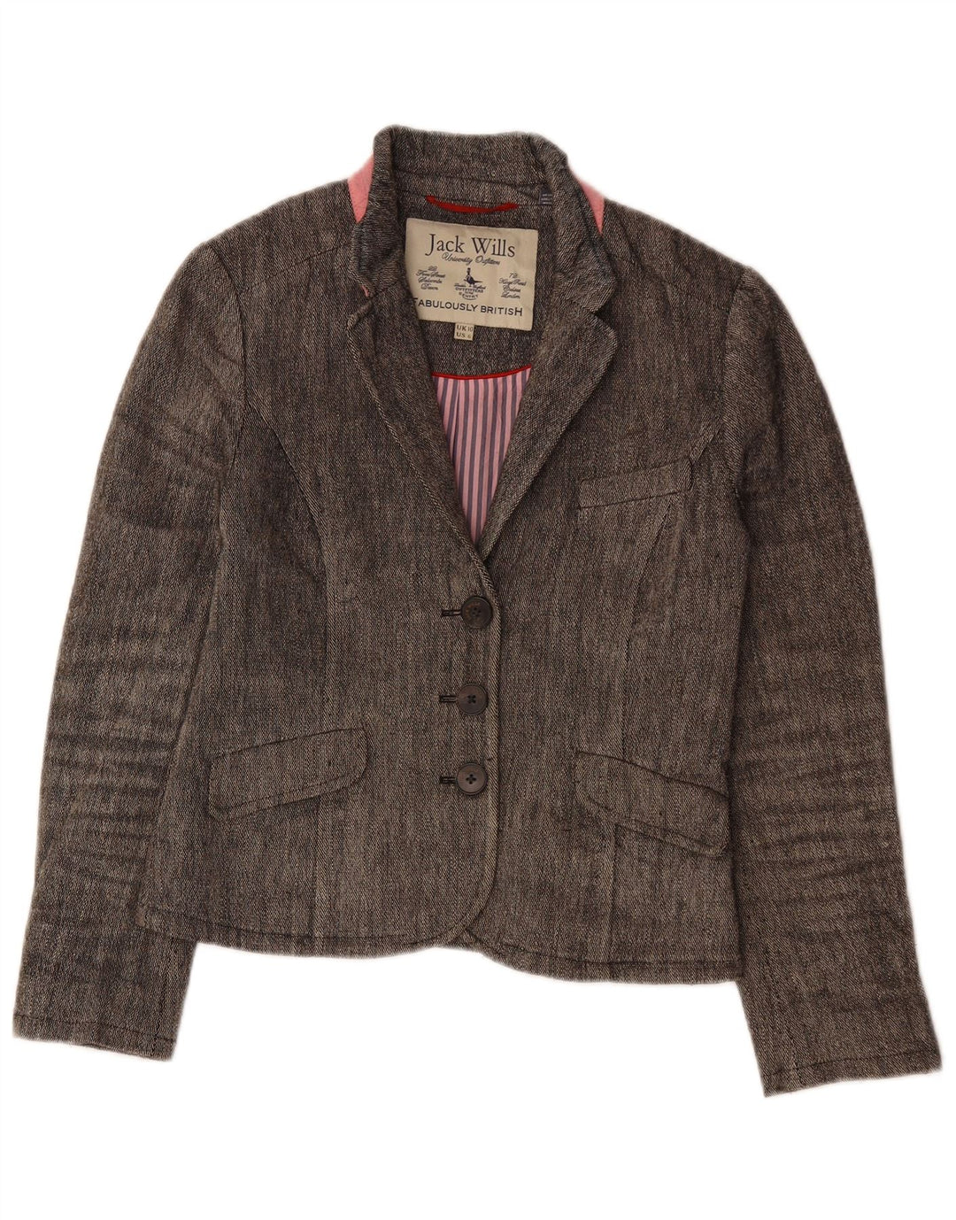 JACK WILLS Dame 3-knaps blazerjakke UK 10 Small Grey Linen
