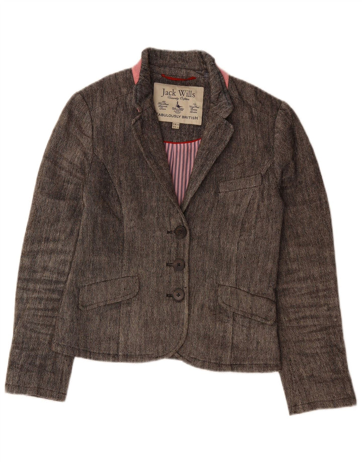 JACK WILLS Dame 3-knaps blazerjakke UK 10 Small Grey Linen