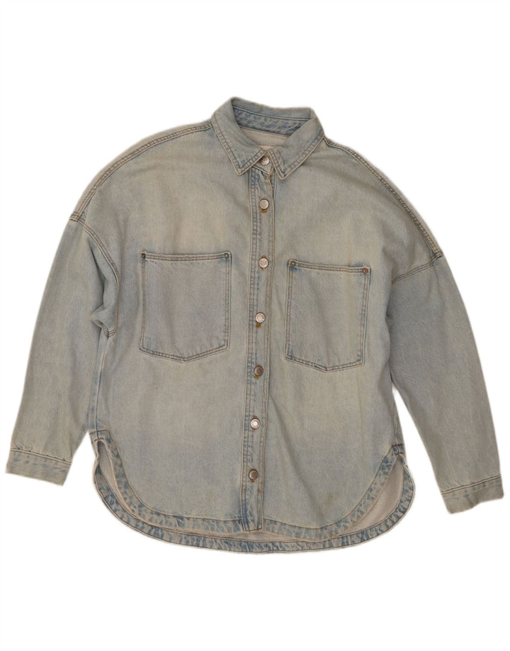 Zara Dame Oversized Denim Shirt UK 10 Small Blue Cotton