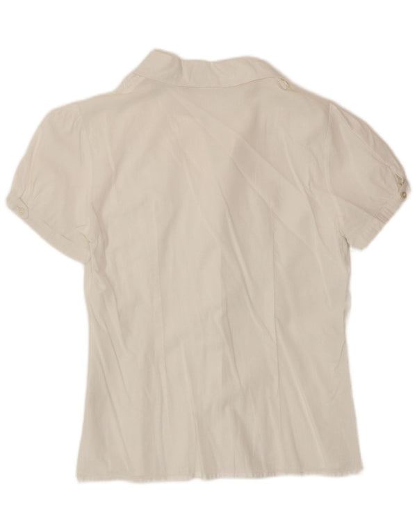 Benetton Womens flæse foran kortærmet skjortebluse UK 12 Medium White